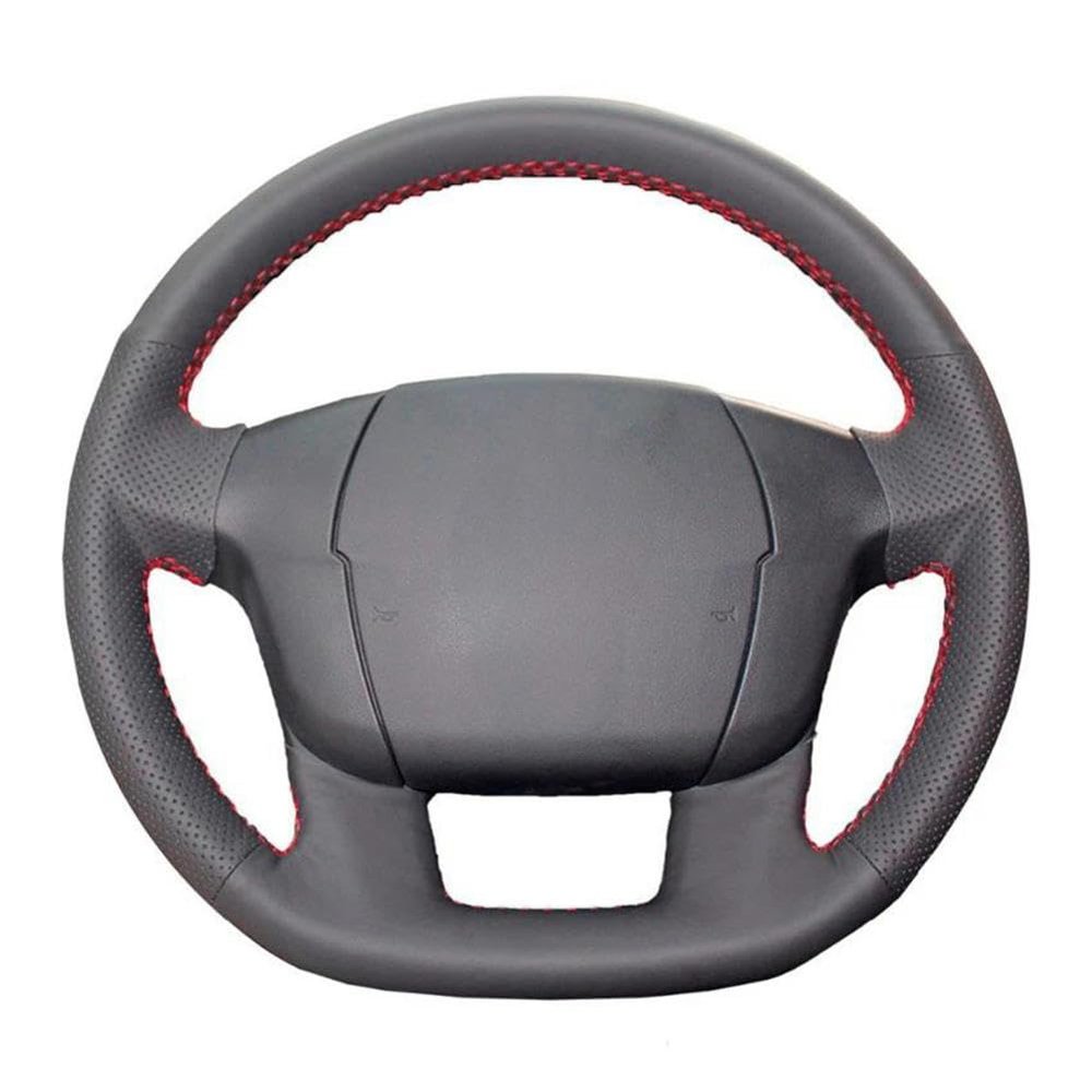 LIANFMX Hand-Stitched Black Leather Car Steering Wheel Covers, for Citroen C4L C4