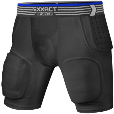 Exxact Sports Rebel 5-Pad Youth Football Girdle with Cup Pocket, Lightweight Padded Compression Shorts with Integrated Hip, Thigh, Tailbone Pads, Boys Girdle Football (Black, YM)