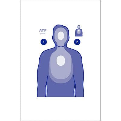 24 Pk, Reduced Bureau of ATF Transitional Target Reduced to 50% of The Original Size 100 Yard Presentation at 50 Yards 50 Yard Presentation at 25 Yards Blue Size: 17.5" X 25"