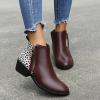 HINDOLA Ankle Booties for Women Almond Toe Low Heel Chunky Block Stacked Heels Boots Slip On Side Zipper Boots Leather Short Black Boots view 3