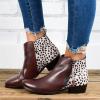 HINDOLA Ankle Booties for Women Almond Toe Low Heel Chunky Block Stacked Heels Boots Slip On Side Zipper Boots Leather Short Black Boots view 4