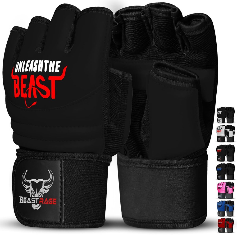 BEAST RAGE Taekwondo Karate Gloves for Men and Women, Boxing Training Gloves MMA Kickboxing Sparring Martial Arts Boxing Gloves  Training Light Workouts, Muay Thai, Karav MAGA (Black, M)