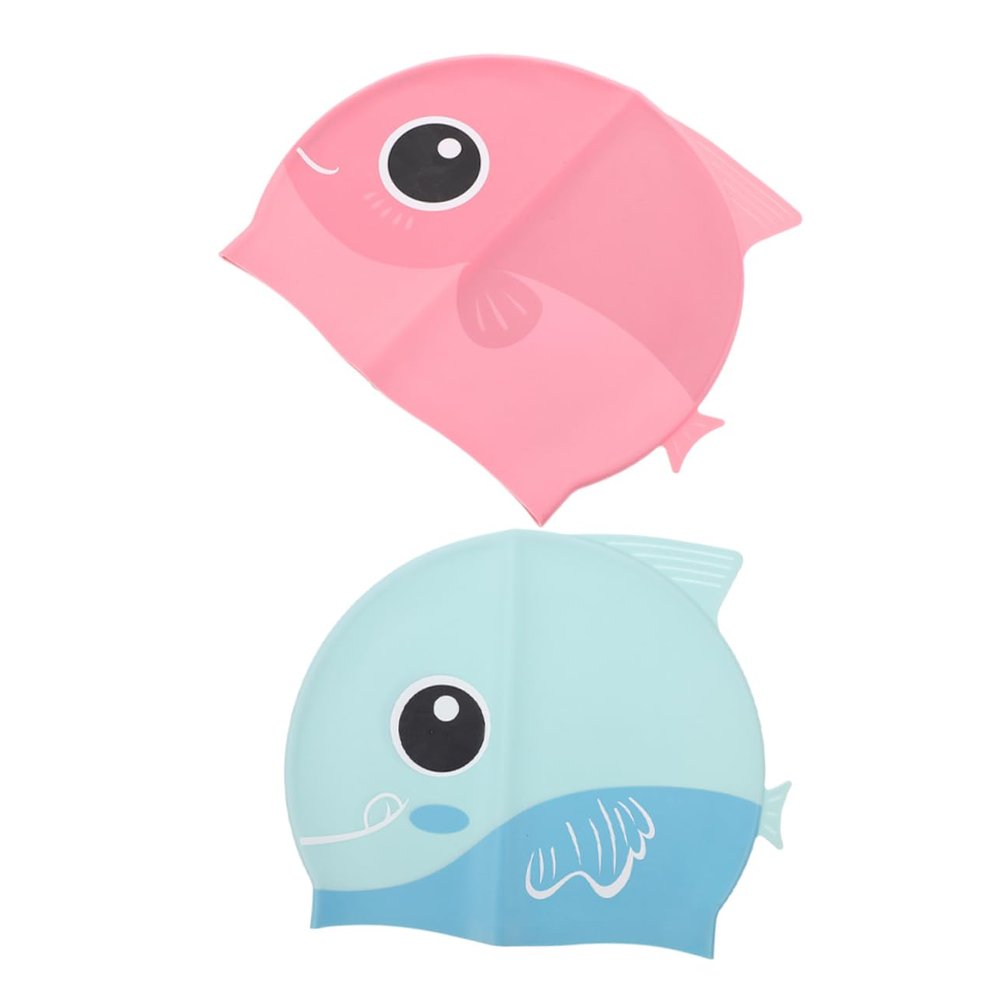 BCOATH 2pcs Boys and Girls Silicone Swim Caps Bathing Hats for Toddlers Adorable Cartoon Design for Pool Fun Comfortable and Easy to Wear for