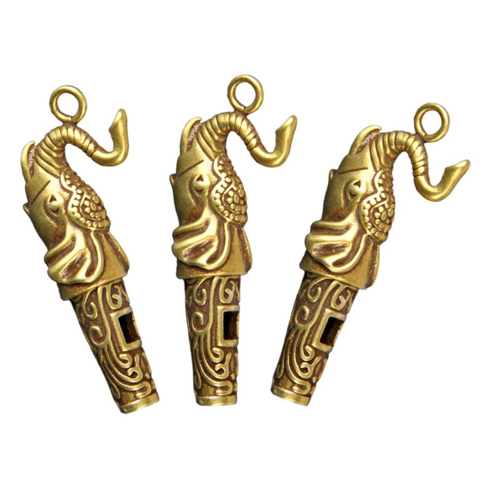KOMBIUDA 3pcs Copper Elephant Whistles Loud Outdoor Survival Keychain Pendants Decorative Whistle for Camping Hiking and Emergency Use Unique Copper Craft Design