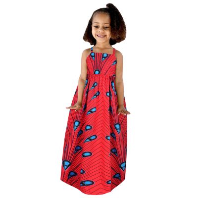 16Y Strap Outfits Kids Girls Ankara Dresses Traditional Dashiki Dress Princess Backless Sleeveless (Red #2, 1-2 Years)