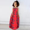 16Y Strap Outfits Kids Girls Ankara Dresses Traditional Dashiki Dress Princess Backless Sleeveless (Red #2, 1-2 Years) view 2