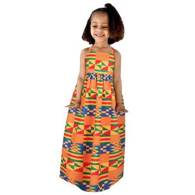 16Y Strap Outfits Kids Girls Ankara Dresses Traditional Dashiki Dress Princess Backless (Orange #2, 3-4 Years)