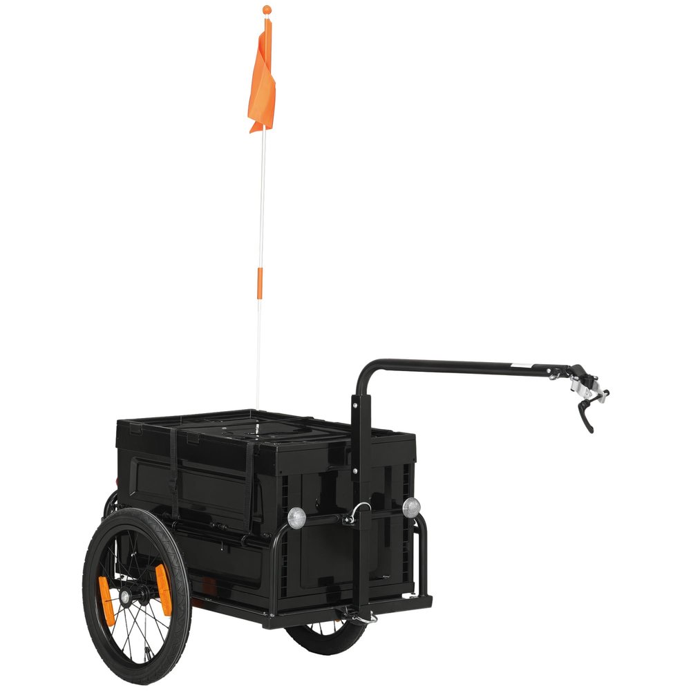 Aosom Bike Cargo Trailer, Bicycle Trailer Wagon Cart with Removable Storage Box, Quick Release 16" Wheels and Safe Reflectors, No Bottom