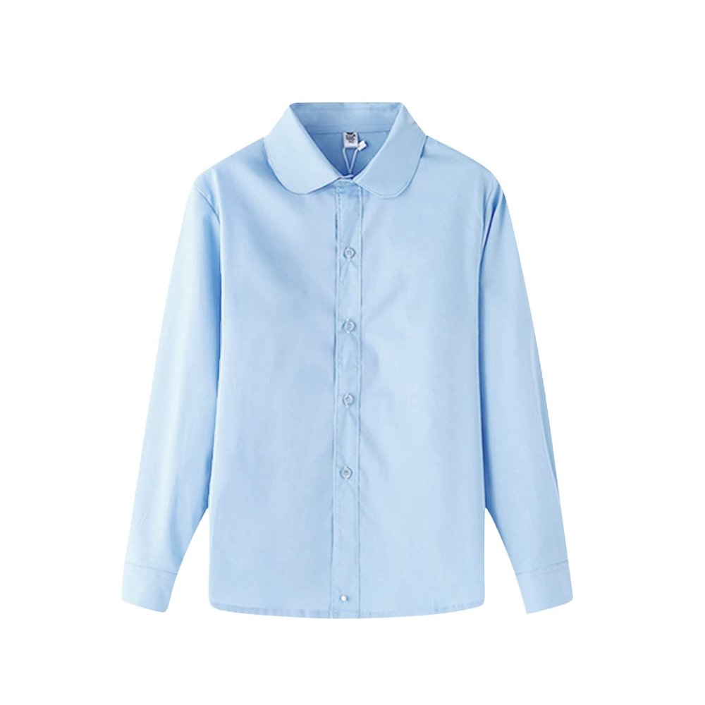 Dress Shirts for Girls Boys Button Down Shirt Long Sleeve Chlid Teens Formal Shirts Blouse Toddler (Blue, 5-6 Years)