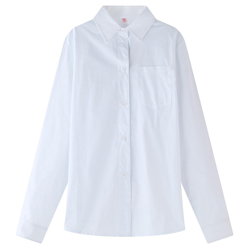 NineFit Basics Boys Girls Slim Fit Dress Shirts Long Sleeve Formal Shirt Plain Button Down Shirts with Pocket (White, 5-6 Years)