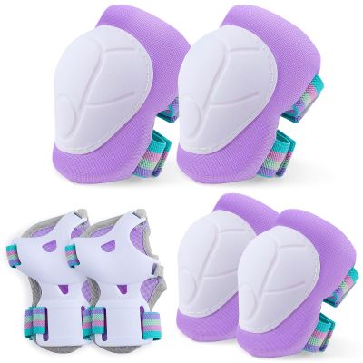 FIODAY Knee Pads for Kids Knee and Elbow Pads Wrist Guards Adjustable Protective Gear Set for Inline Skating Biking Skateboard Scooter 8-13 Years, Medium, Purple