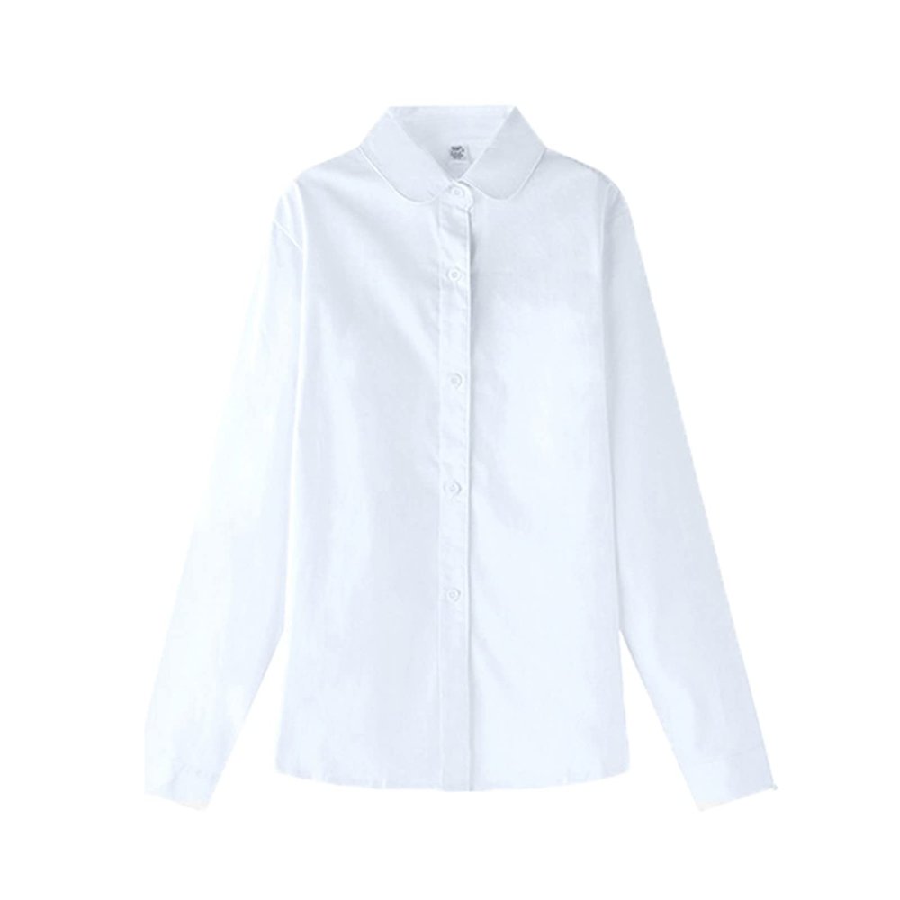 Dress Shirts for Girls Boys Button Down Shirt Long Sleeve Chlid Teens Formal Shirts Blouse Toddler (White, 6-7 Years)