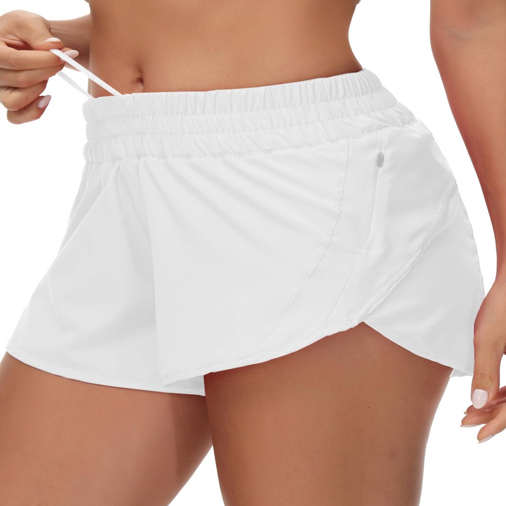 bbheqq Athletic Shorts for Women Running Shorts Sporty Quick Dry Workout Shorts with Liner Zipper Pocket White