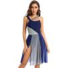 Yartina Women Lyrical Dance Dress Sleeveless Asymmetric Chiffon Ballet Dance Leotard Dress High-Low Skirt Navy Blue A Medium view 3