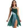 Yartina Women Lyrical Dance Dress Sleeveless Asymmetric Chiffon Ballet Dance Leotard Dress High-Low Skirt Green A Large view 1