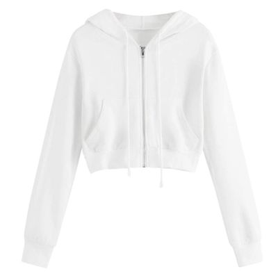 NineFit Basics Workout Tops for Women Trendy Hoodies Crop Top Casual Long Sleeve Jackets Cropped Sweatshirts Teen Girls Y2K Clothes White, Medium