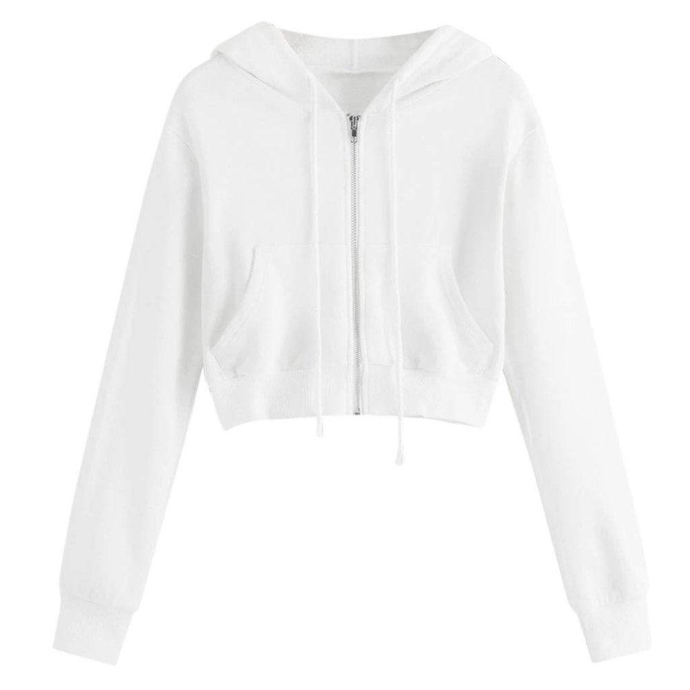 NineFit Basics Workout Tops for Women Trendy Hoodies Crop Top Casual Long Sleeve Jackets Cropped Sweatshirts Teen Girls Y2K Clothes White, Medium