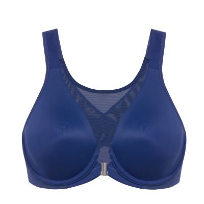 DELIMIRA Women's Front Closure Bras Posture Full Coverage Plus Size Underwire Unlined Back Support Plunge Seamless Bra B-H Cups Nightfall Blue 42D