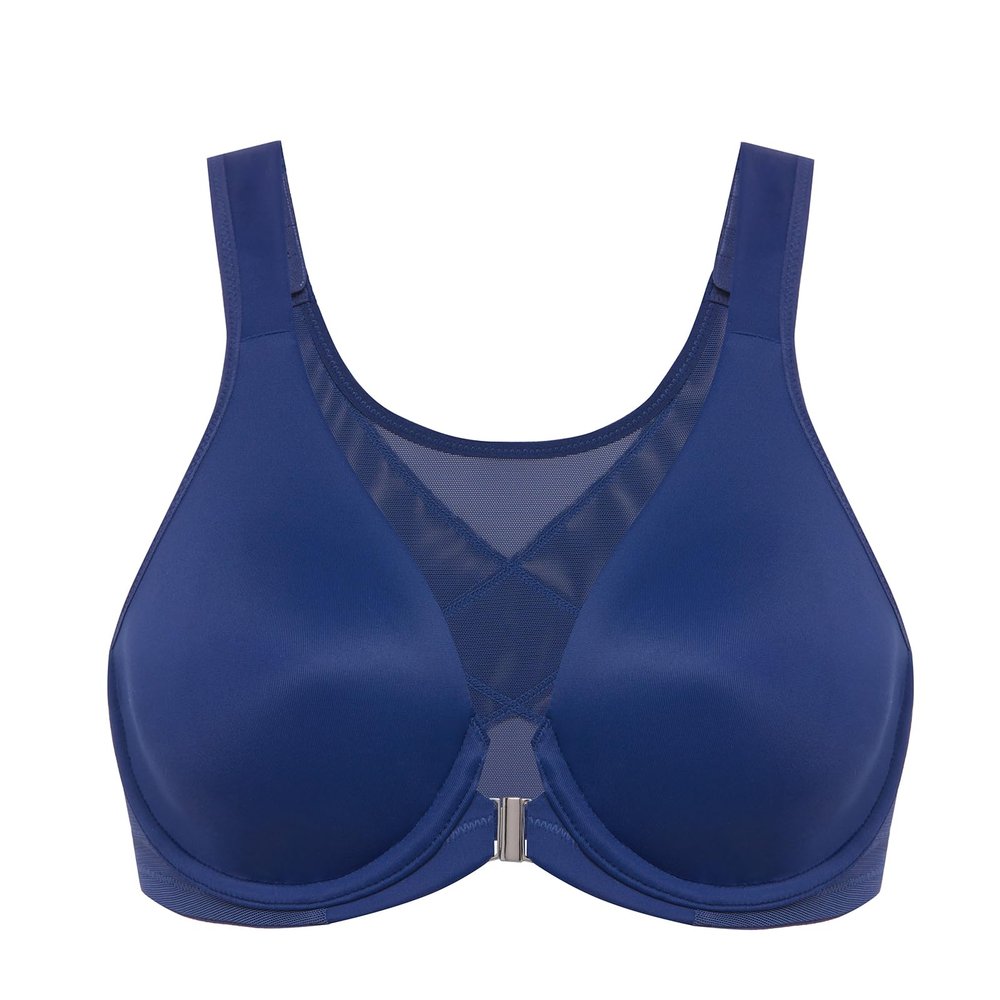DELIMIRA Women's Front Closure Bras Posture Full Coverage Plus Size Underwire Unlined Back Support Plunge Seamless Bra B-H Cups Nightfall Blue 42D