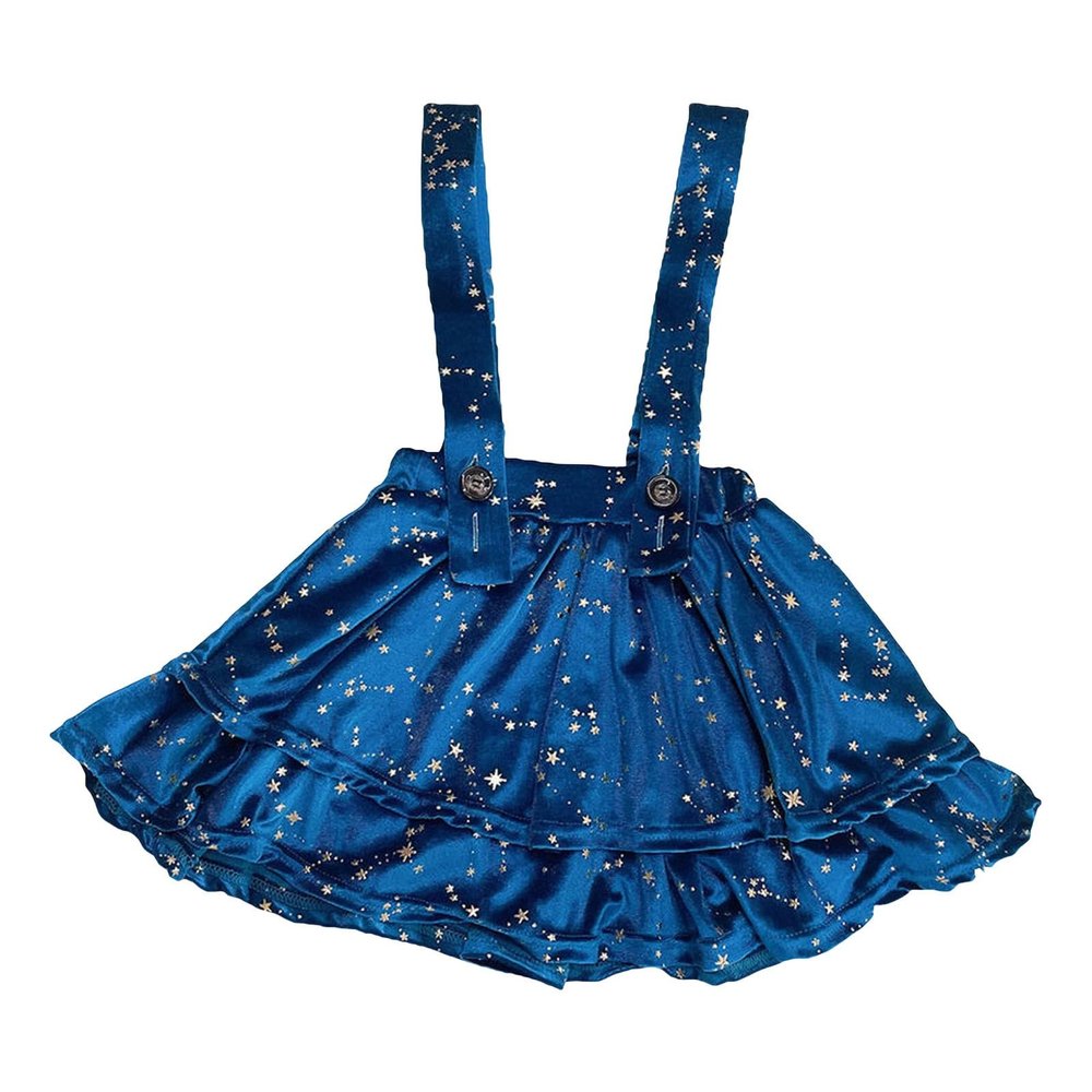 BILIKEYU Toddler Girl's Double Suspender Skirt Velvet Short Skirt Children's Velvet Star Suspender (Blue, 12Months)