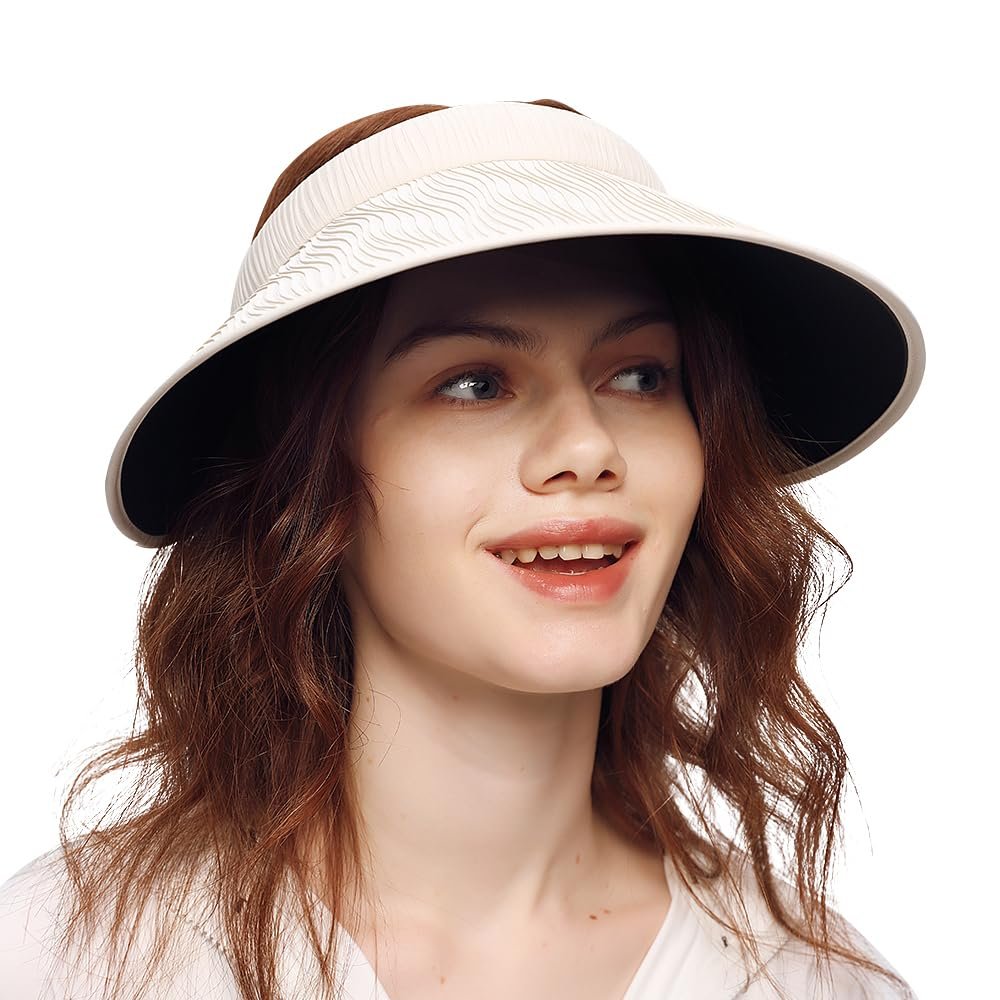 Women Visor Sun Hat Wide Brim UPF 50+ Beach Cap Golf Tennis White