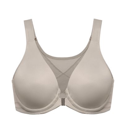 DELIMIRA Women's Front Closure Bras Posture Full Coverage Plus Size Underwire Unlined Back Support Plunge Seamless Bra B-H Cups Light Greenish Gray 38E