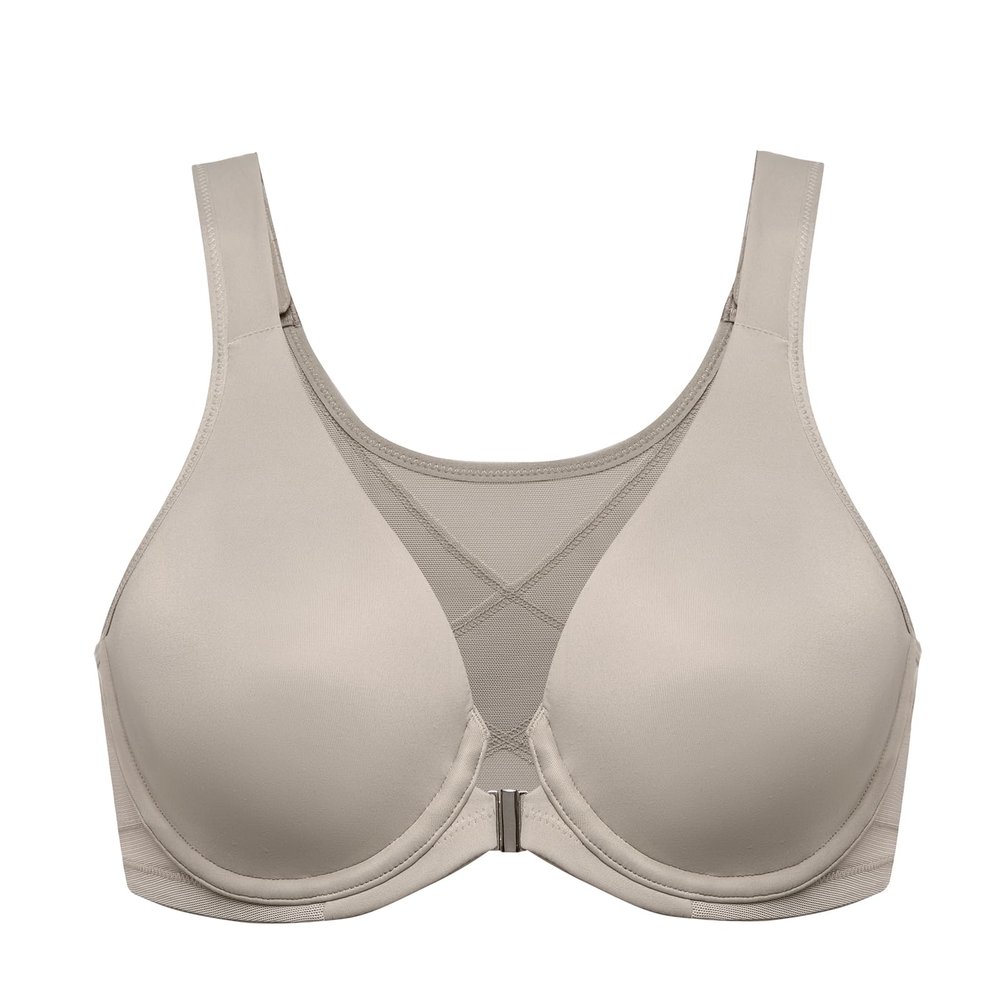 DELIMIRA Women's Front Closure Bras Posture Full Coverage Plus Size Underwire Unlined Back Support Plunge Seamless Bra B-H Cups Light Greenish Gray 38E