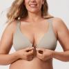DELIMIRA Women's Front Closure Bras Posture Full Coverage Plus Size Underwire Unlined Back Support Plunge Seamless Bra B-H Cups Light Greenish Gray 38E view 4