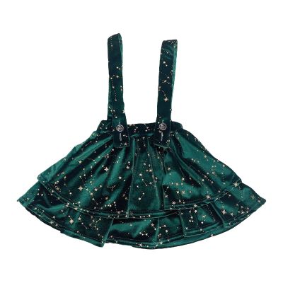 BILIKEYU Toddler Girl's Double Suspender Skirt Velvet Short Skirt Children's Velvet Star Suspender (Green, 12Months)