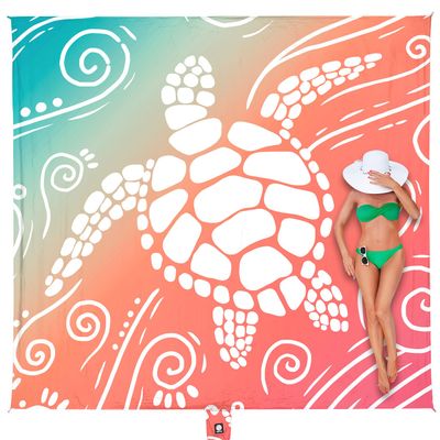 WEKAPO Beach Blanket Waterproof Sandproof Oversized Extra Large Sand Free Beach Mat with Stakes, Storage Bag - Essentials for Outdoor Beach, Picnic (Sea Turtle, 11 X 9 FT (1~10 Person))