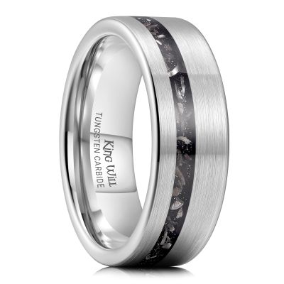 King Will 8mm Tungsten Rings for Men Meteorite Inlay Centre Grooved Mens Wedding Band Fashionable Engagement Ring Matte Brushed Pipe Cut Comfit Fit Durable, Gunmetal Size 11