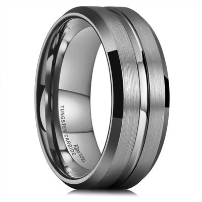 King Will Tungsten Carbide Wedding Band for Men Women-8mm Gunmetal Gray with Grooved Center Wedding Ring Suitable for Work, Gym Comfort Fit Size 11.5
