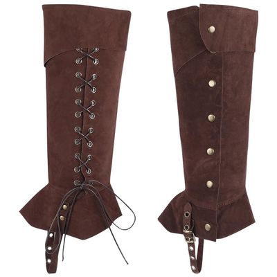 GORGECRAFT 2PCS Medieval Boot Covers Leg Wraps Renaissance Knight Leg Guards Gaiters Vintage Faux Velvet Adjustable Drawstring Boot Tops Shoe Accessories for Halloween Cosplay Carnival, Coffee