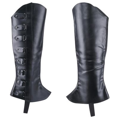 GORGECRAFT 2PCS Black Leather Pirate Leg Covers Medieval Leg Guards Gaiters Retro Renaissance PU Leather Boot Covers Imitation Leather Boot Tops Wraps for Halloween Knight Cosplay Costume Accessories