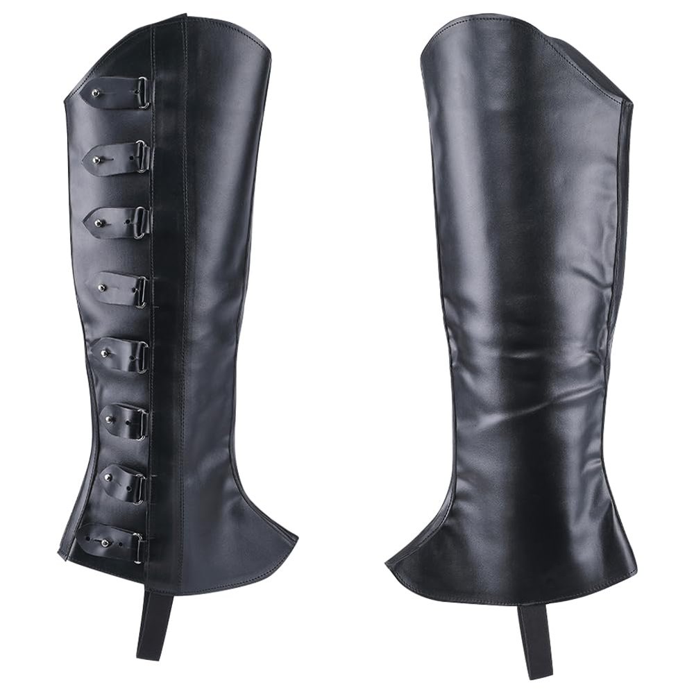 GORGECRAFT 2PCS Black Leather Pirate Leg Covers Medieval Leg Guards Gaiters Retro Renaissance PU Leather Boot Covers Imitation Leather Boot Tops Wraps for Halloween Knight Cosplay Costume Accessories