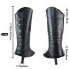 GORGECRAFT 2PCS Black Leather Pirate Leg Covers Medieval Leg Guards Gaiters Retro Renaissance PU Leather Boot Covers Imitation Leather Boot Tops Wraps for Halloween Knight Cosplay Costume Accessories view 2