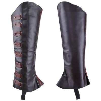 GORGECRAFT 2PCS Leather Boot Covers Medieval Leg Guards Gaiters Retro Pirate Leg Covers PU Leather Leg Wraps Imitation Leather Boot Tops for Halloween Knight Cosplay Accessories, Coconut Brown