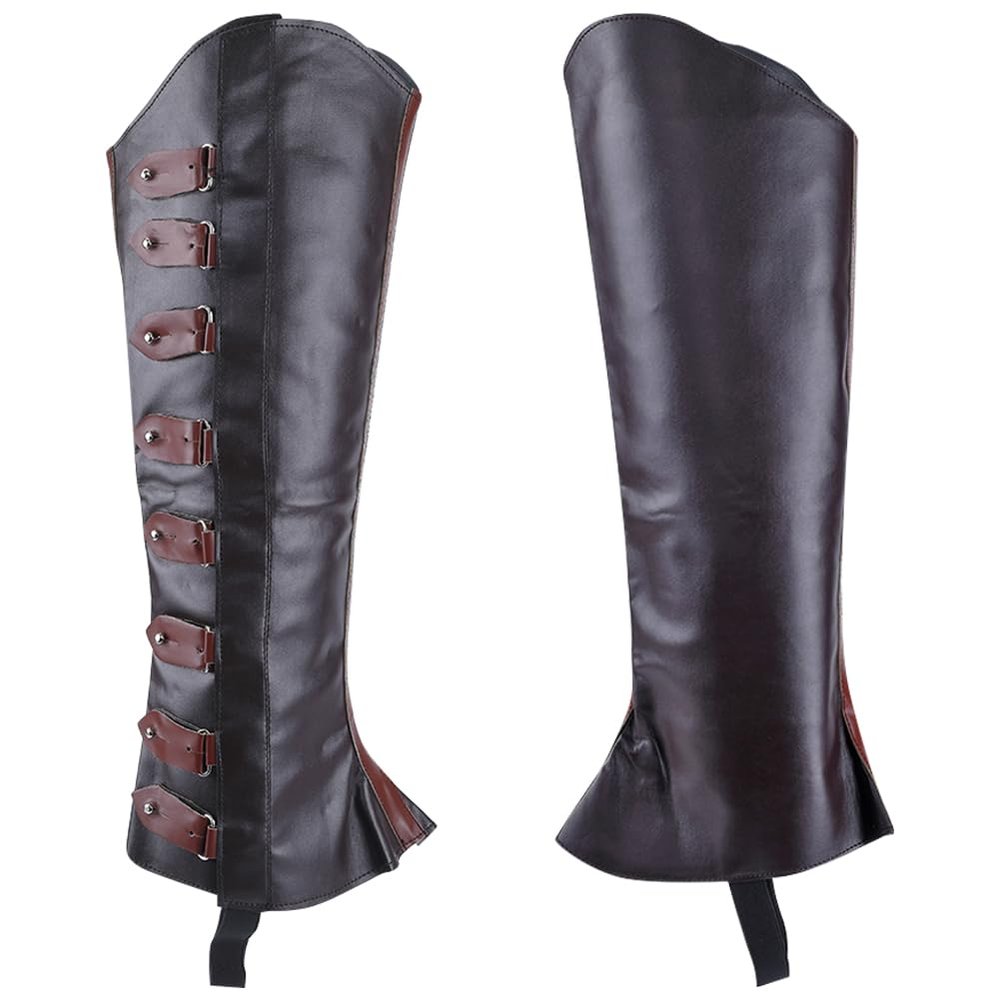 GORGECRAFT 2PCS Leather Boot Covers Medieval Leg Guards Gaiters Retro Pirate Leg Covers PU Leather Leg Wraps Imitation Leather Boot Tops for Halloween Knight Cosplay Accessories, Coconut Brown