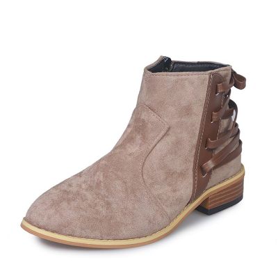 HINDOLA Ankle Booties for Women Almond Toe Low Heel Chunky Block Stacked Heels Boots Fashion Short Slip On Cross Straps Lace up Shoes