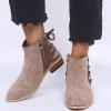HINDOLA Ankle Booties for Women Almond Toe Low Heel Chunky Block Stacked Heels Boots Fashion Short Slip On Cross Straps Lace up Shoes view 2