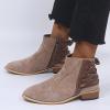 HINDOLA Ankle Booties for Women Almond Toe Low Heel Chunky Block Stacked Heels Boots Fashion Short Slip On Cross Straps Lace up Shoes view 3