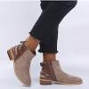 HINDOLA Ankle Booties for Women Almond Toe Low Heel Chunky Block Stacked Heels Boots Fashion Short Slip On Cross Straps Lace up Shoes view 4