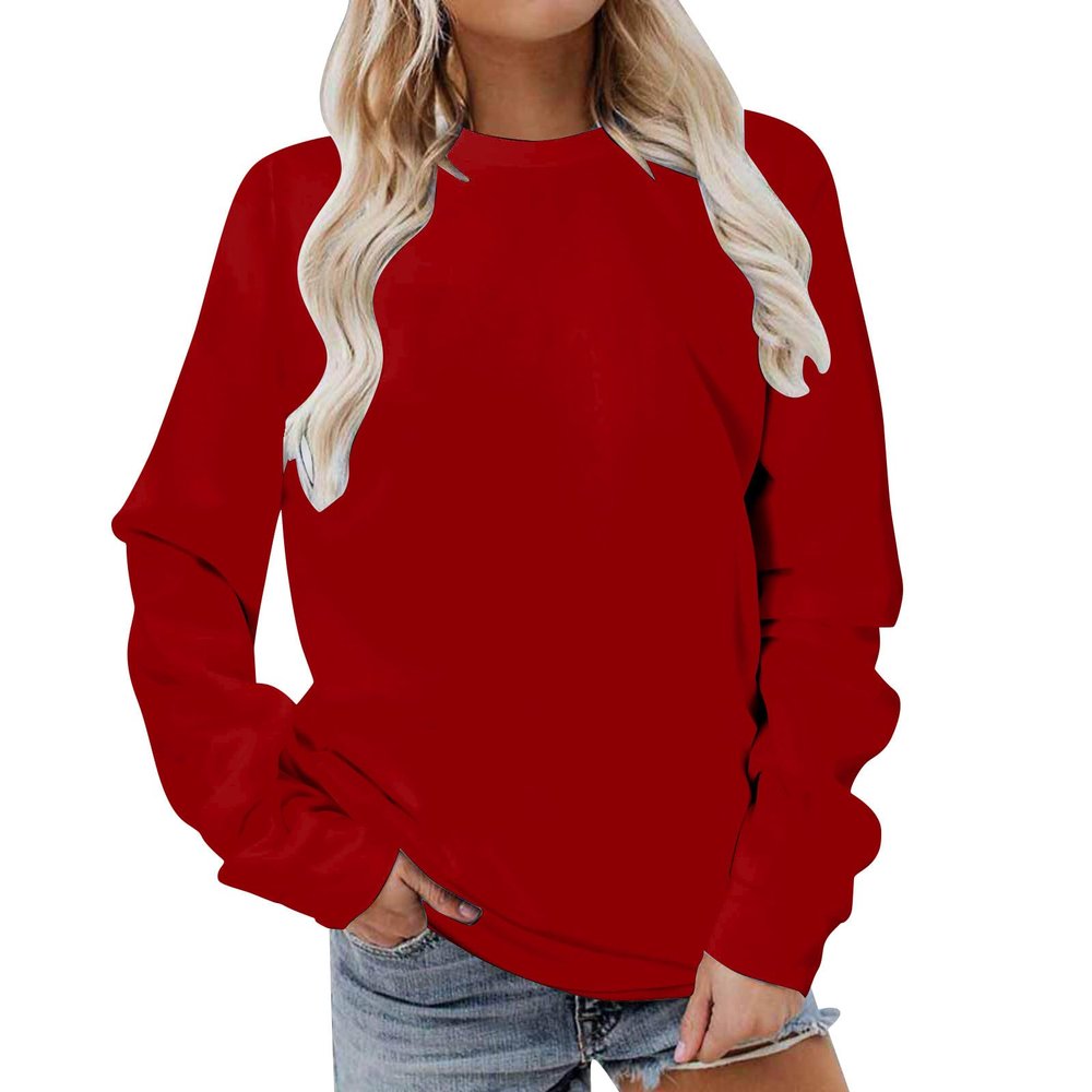 amaon official Tops for Women Trendy Plus Size Crew Neck Casual Long Sleeve Sweatshirts Tops Fleece Pullover Teen Girls Y2K Clothes Wine