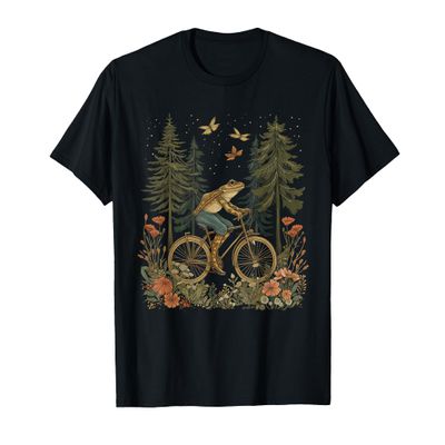 Cottagecore Frog Bicycle Funny Aesthetic Wildflower T-Shirt