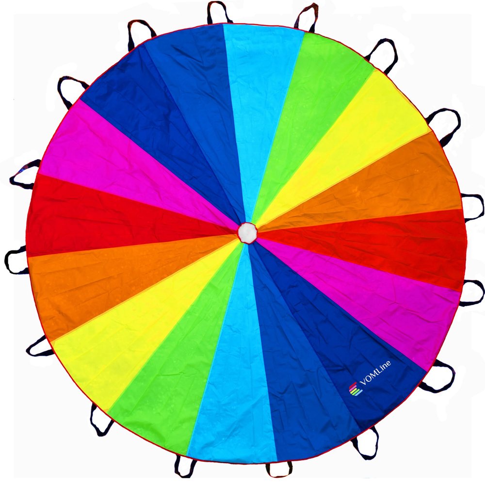 VOMLINE Play Parachute for Kids 12ft Dirt Resistant Handles Rainbow Parachute Kids Party Games Outdoor Toys Children Parachute Kids Play Parachute Toy