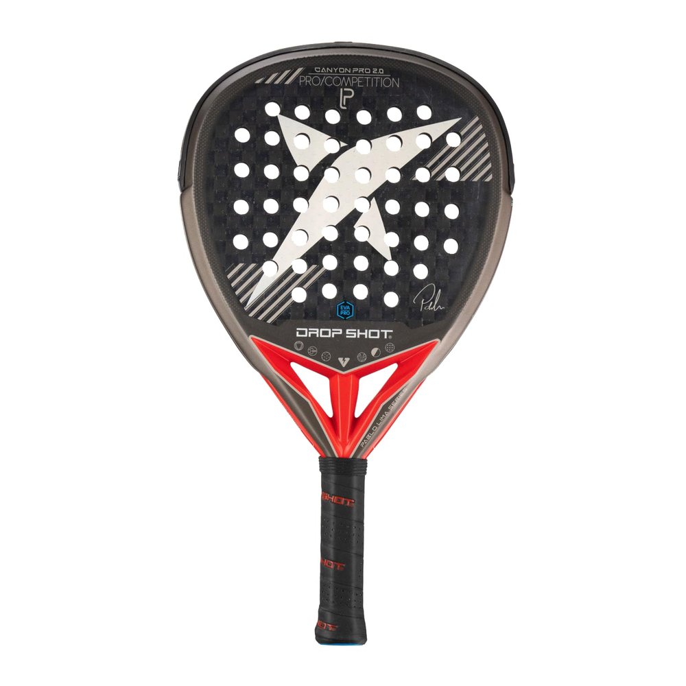 DROP SHOT Canyon Pro 2.0 by Lima - Padel Racket with Shock Absorption, Power and Attack, Black and Red
