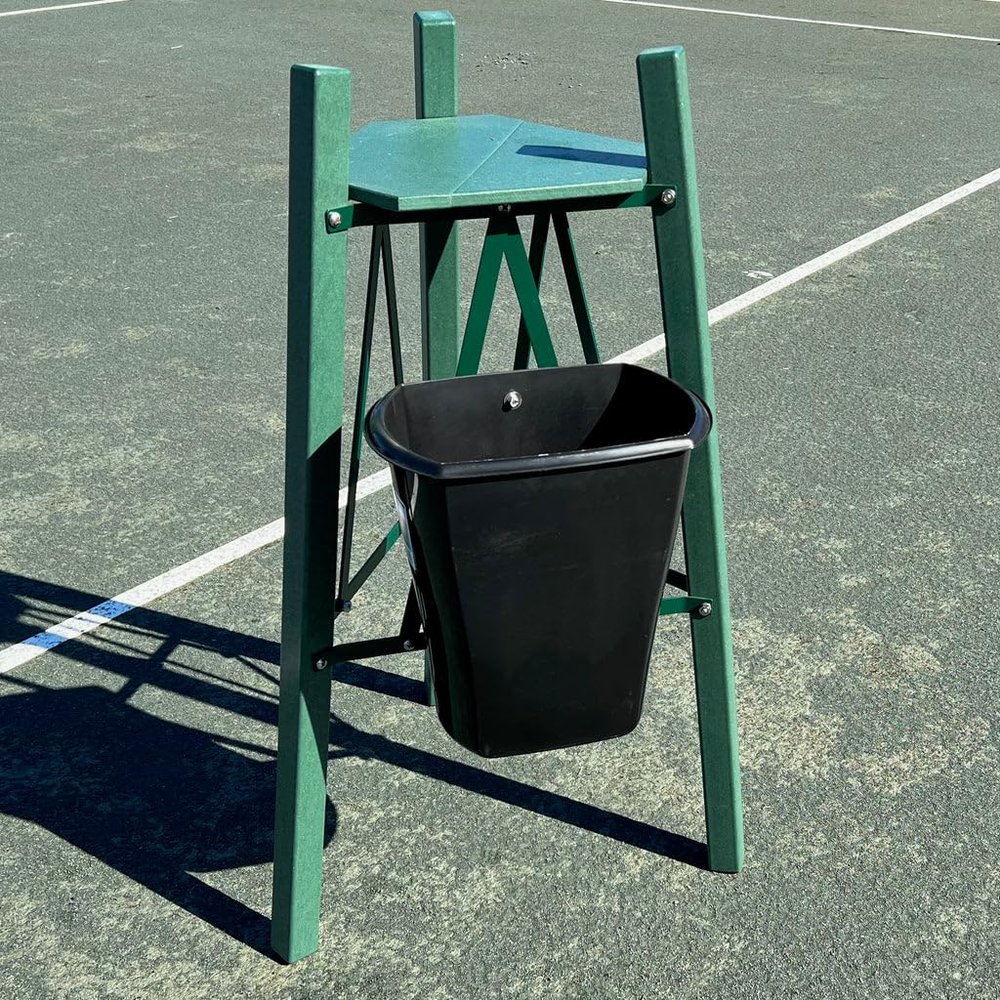 BuyBocceBalls Listing for Har-Tru - Tennis, Bocce, Golf Court Accessories - Har tru Green Poly Lumber Stand with Waste Basket Included (132-3902POLY), 36" H x 22" W