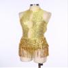 winying Women's Shiny Sequin Tassel Latin Jazz Dance Leotard Mesh Patchwork Bodysuit Dance Costume Gold A X-Large view 3