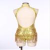 winying Women's Shiny Sequin Tassel Latin Jazz Dance Leotard Mesh Patchwork Bodysuit Dance Costume Gold A X-Large view 4