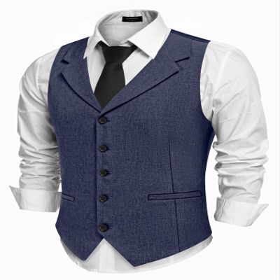 COOFANDY Blue Vests Men Wedding Suit Vest Notch Lapel Casual Waistcoat, Navy Blue, S
